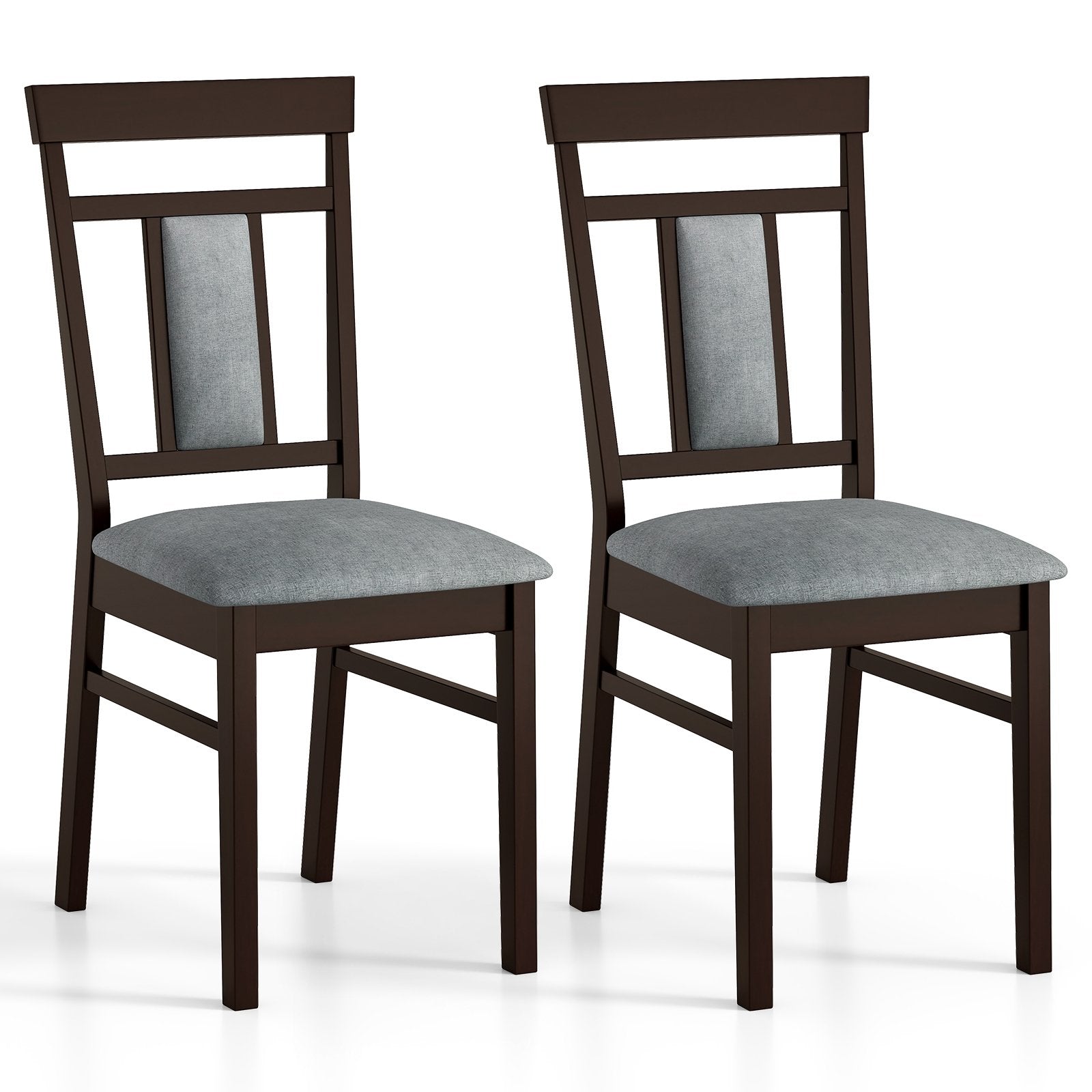Wooden Dining Chair Set of 2 Linen Fabric Upholstered Kitchen Chairs with Rubber Wood Frame Dining Chairs at Gallery Canada