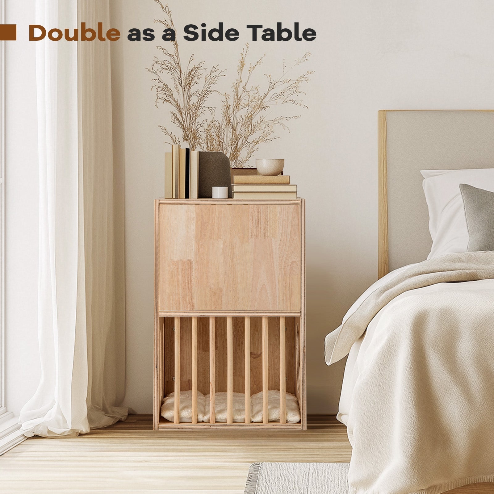 2-tier Wooden Cat Condo Indoor Symmetrical Cat House with Removable Cushions, Natural Cat Houses at Gallery Canada