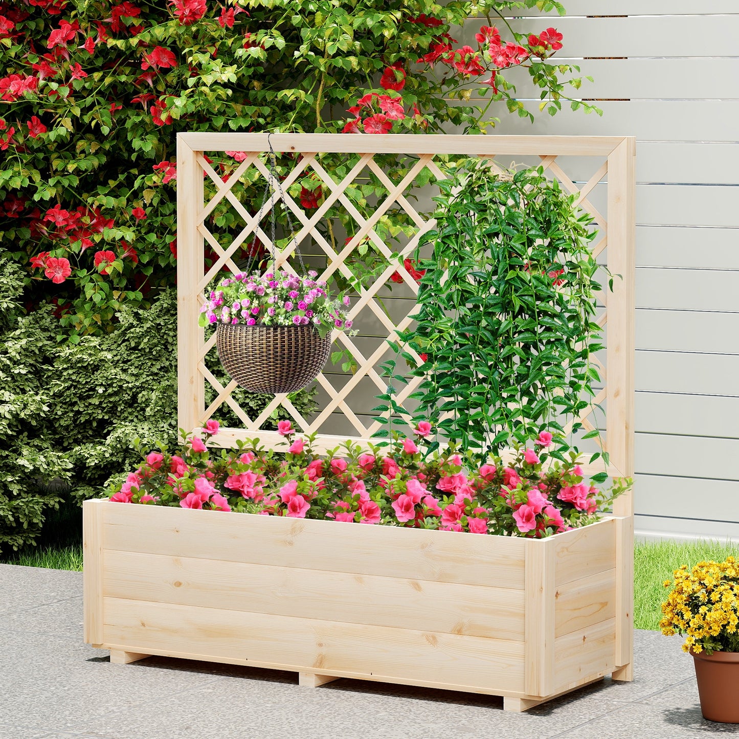 Raised Garden Bed Wooden Elevated Planter Box with Lattice Trellis-L Raised Garden Beds at Gallery Canada