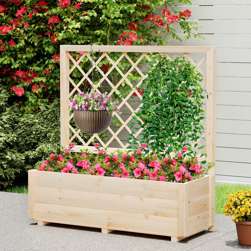Raised Garden Bed Wooden Elevated Planter Box with Lattice Trellis-L