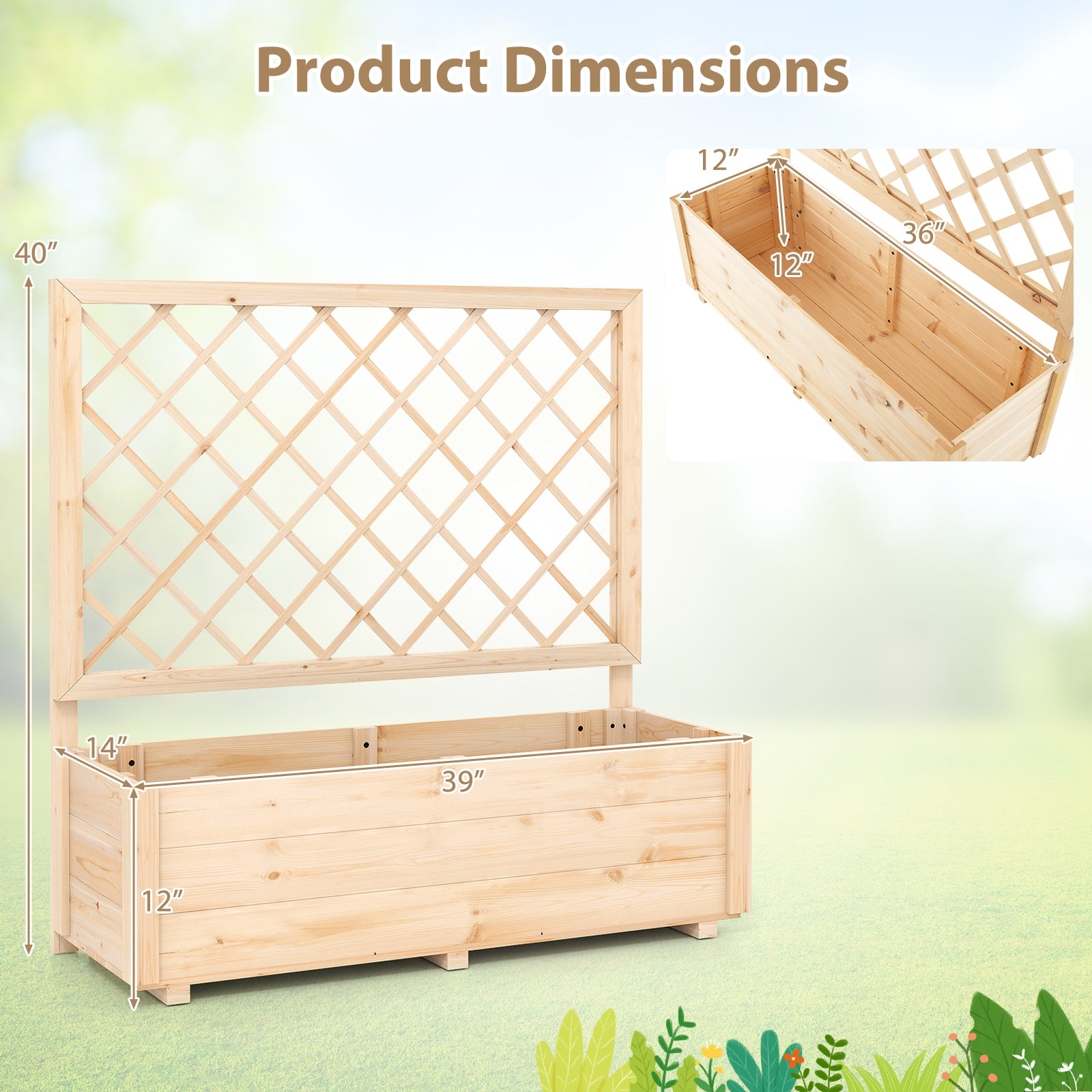 Raised Garden Bed Wooden Elevated Planter Box with Lattice Trellis-L Raised Garden Beds at Gallery Canada