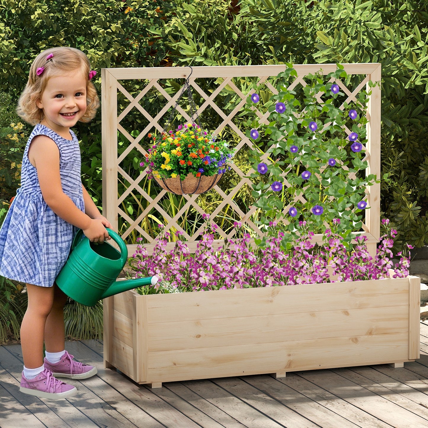 Raised Garden Bed Wooden Elevated Planter Box with Lattice Trellis-L Raised Garden Beds at Gallery Canada
