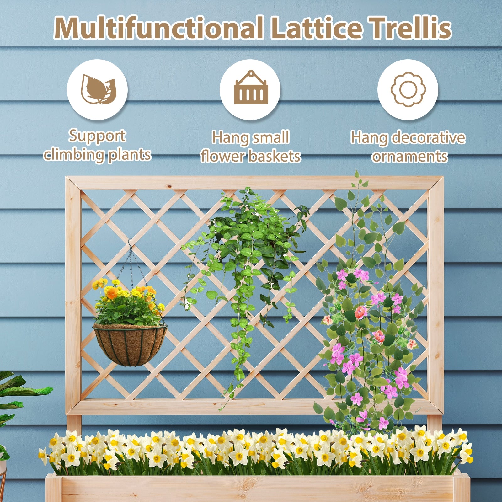 Raised Garden Bed Wooden Elevated Planter Box with Lattice Trellis-L Raised Garden Beds at Gallery Canada