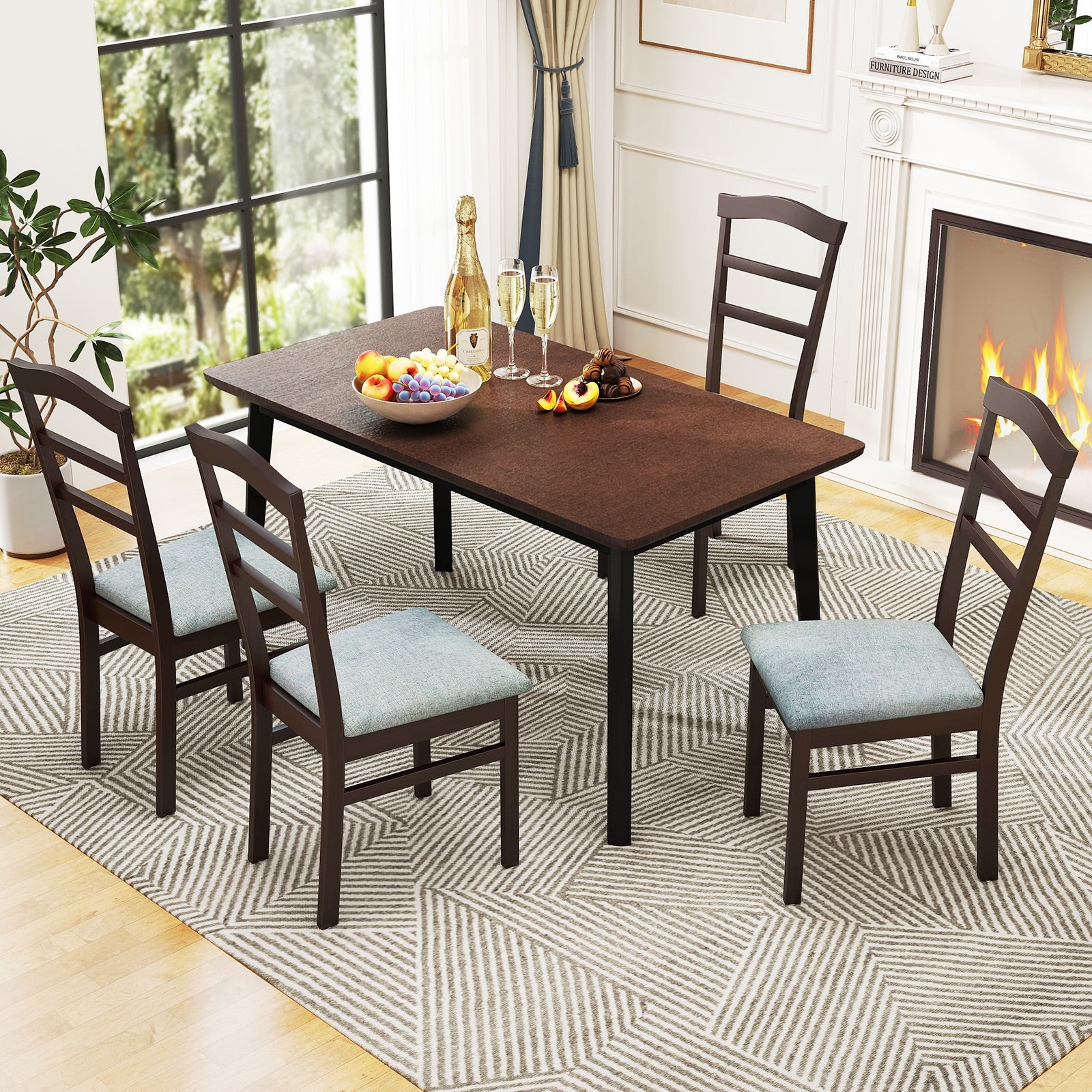 Wooden Dining Chair Set of 2 Linen Fabric Upholstered Kitchen Chairs Farmhouse Side Accent Chairs Dining Chairs at Gallery Canada