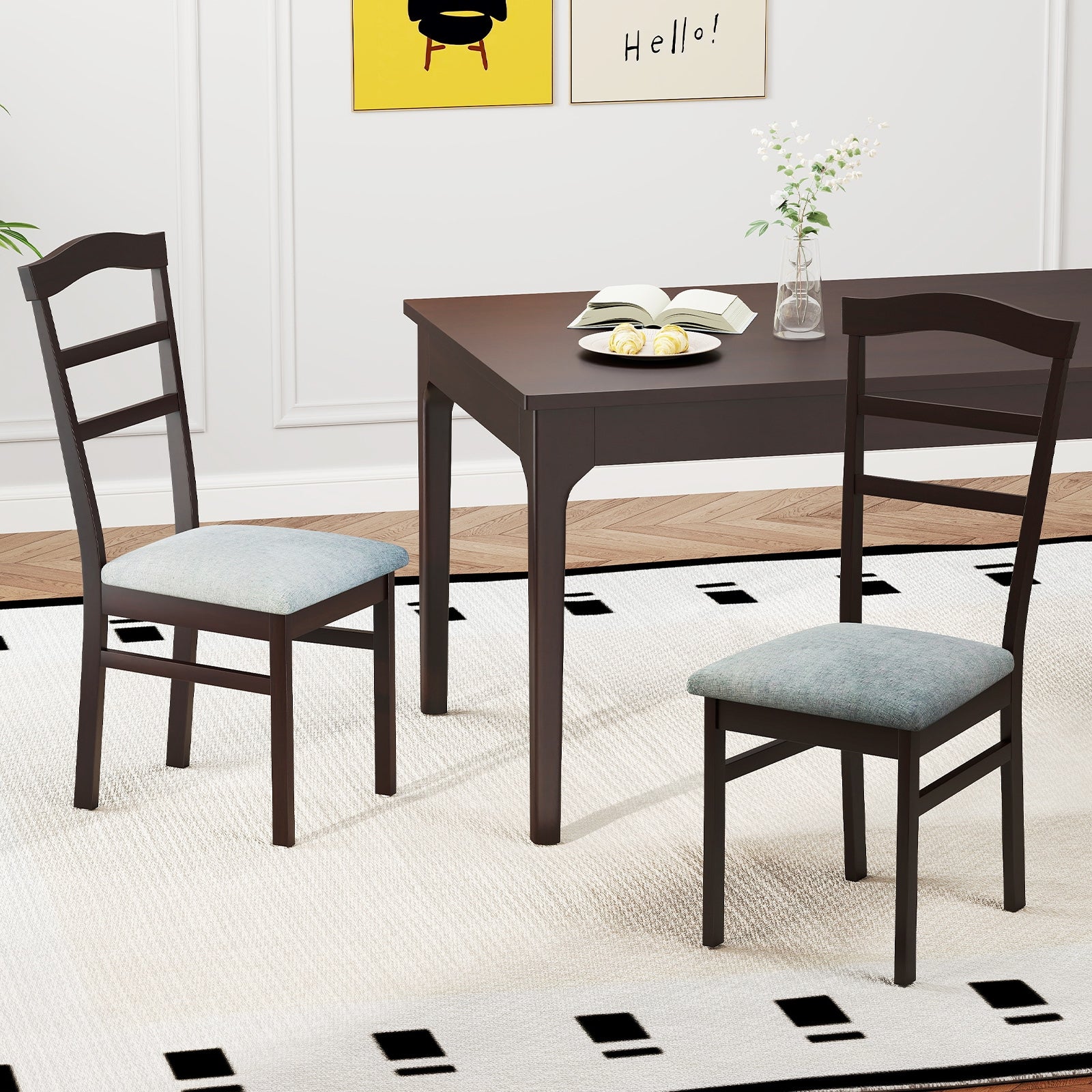 Wooden Dining Chair Set of 2 Linen Fabric Upholstered Kitchen Chairs Farmhouse Side Accent Chairs Dining Chairs at Gallery Canada