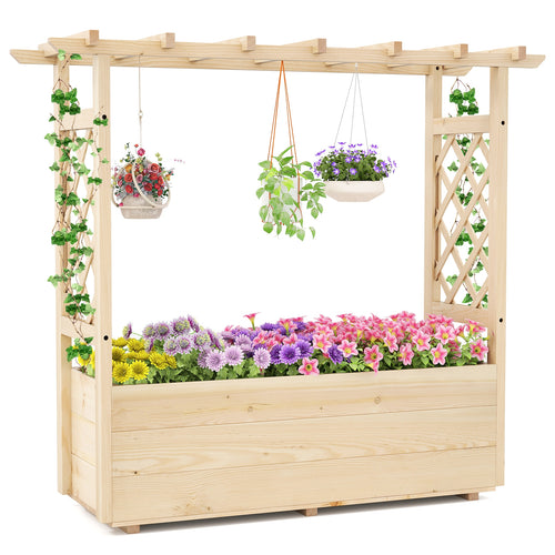 Raised Garden Bed, Wooden Elevated Planter Box, Hanging Roof, L