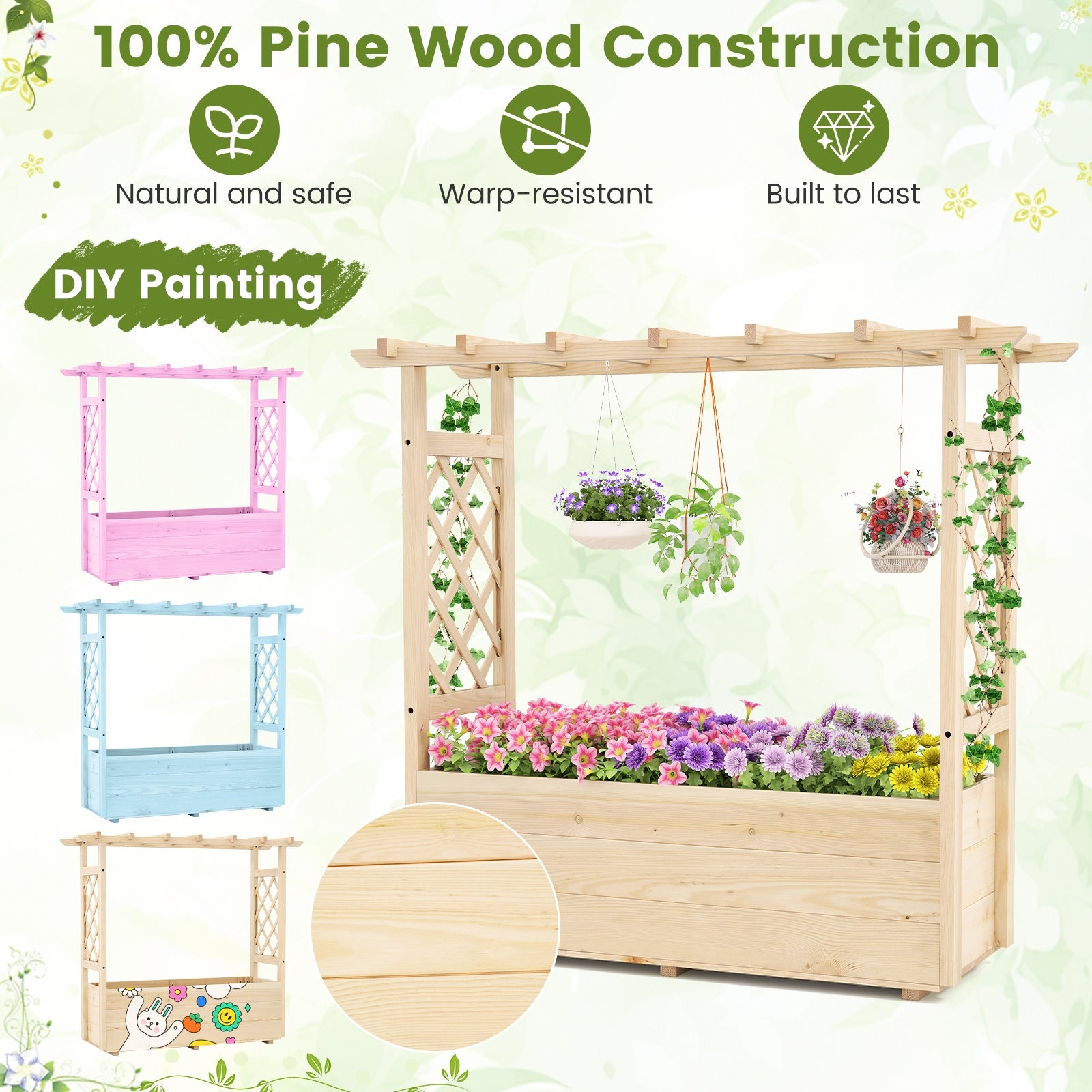 Raised Garden Bed Wooden Elevated Planter Box with Hanging Roof-L Raised Garden Beds at Gallery Canada