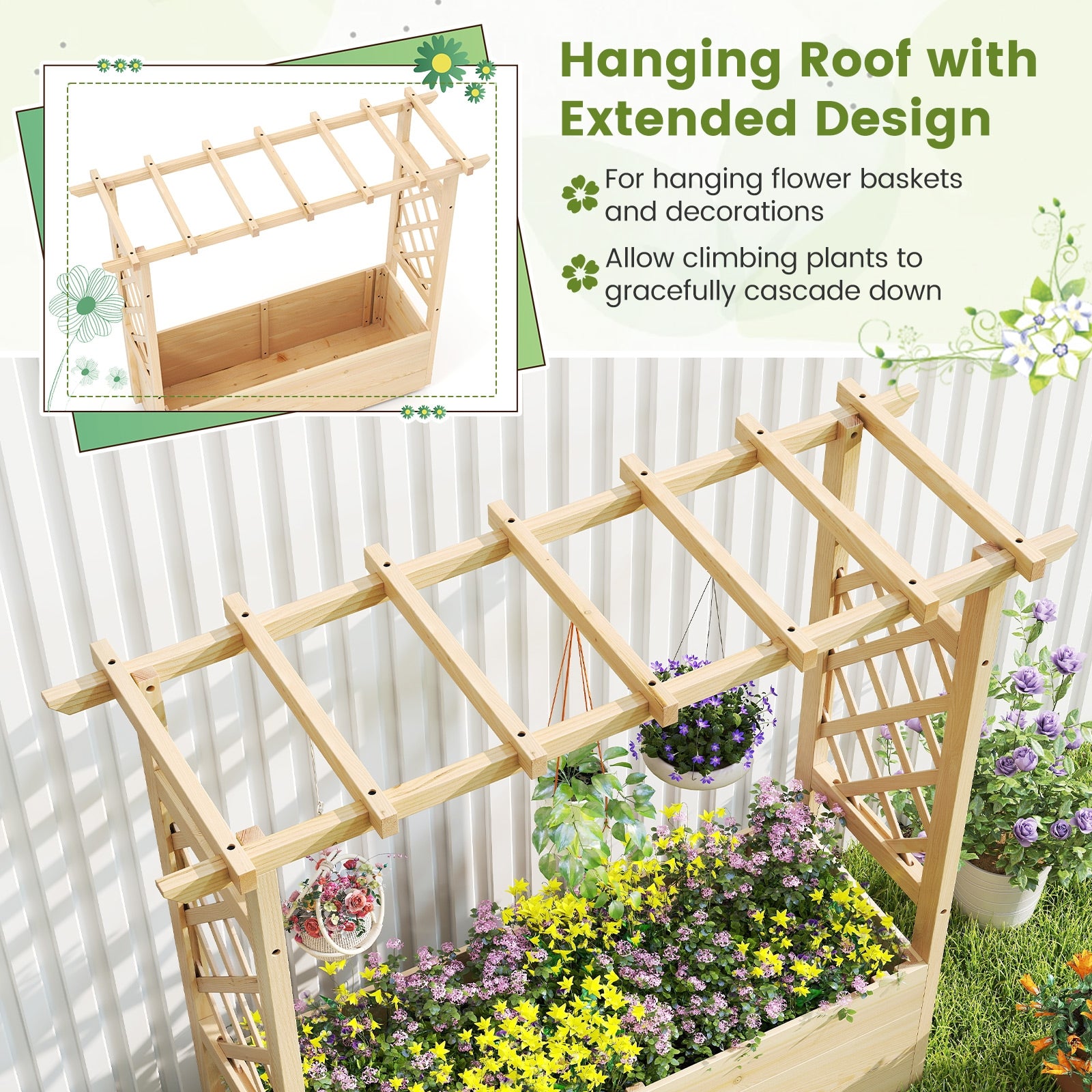 Raised Garden Bed Wooden Elevated Planter Box with Hanging Roof-L Raised Garden Beds at Gallery Canada