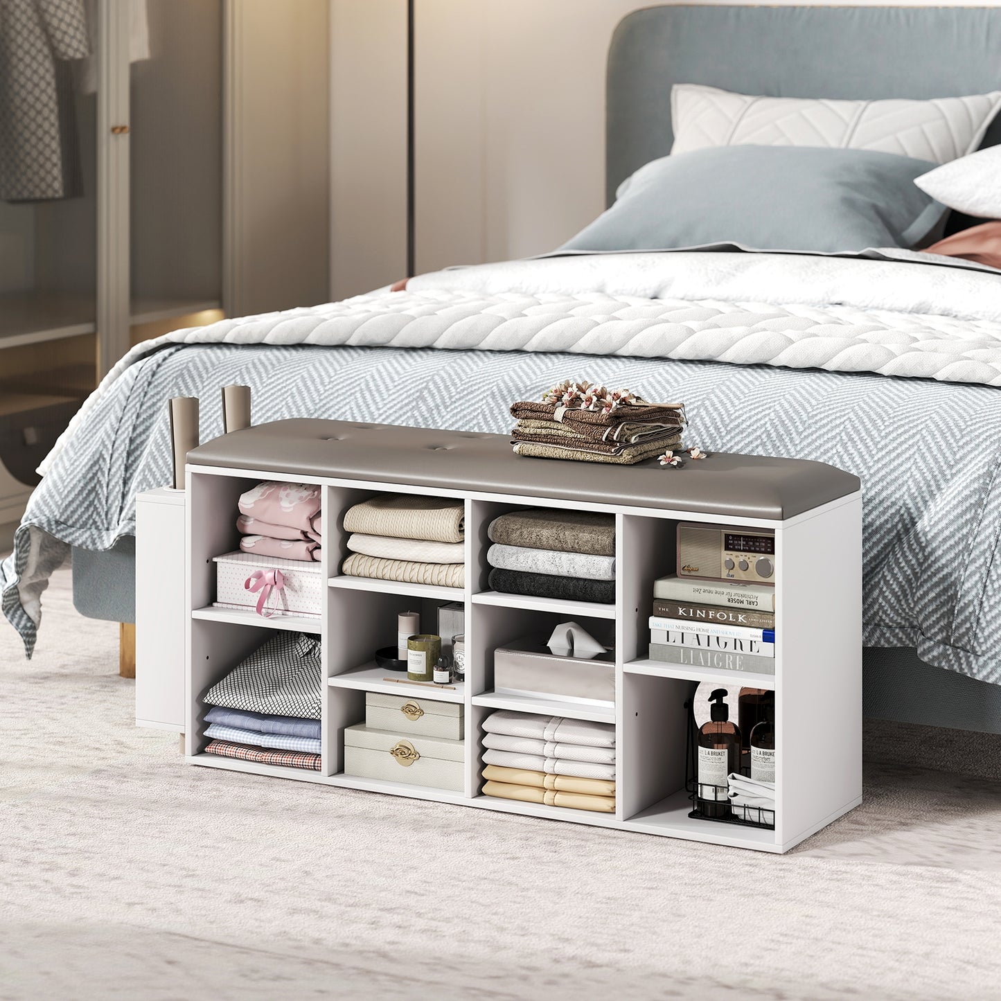 Shoe Storage Bench with Umbrella Stand and Adjustable Shelf, White Shoe Racks & Storage Benches at Gallery Canada