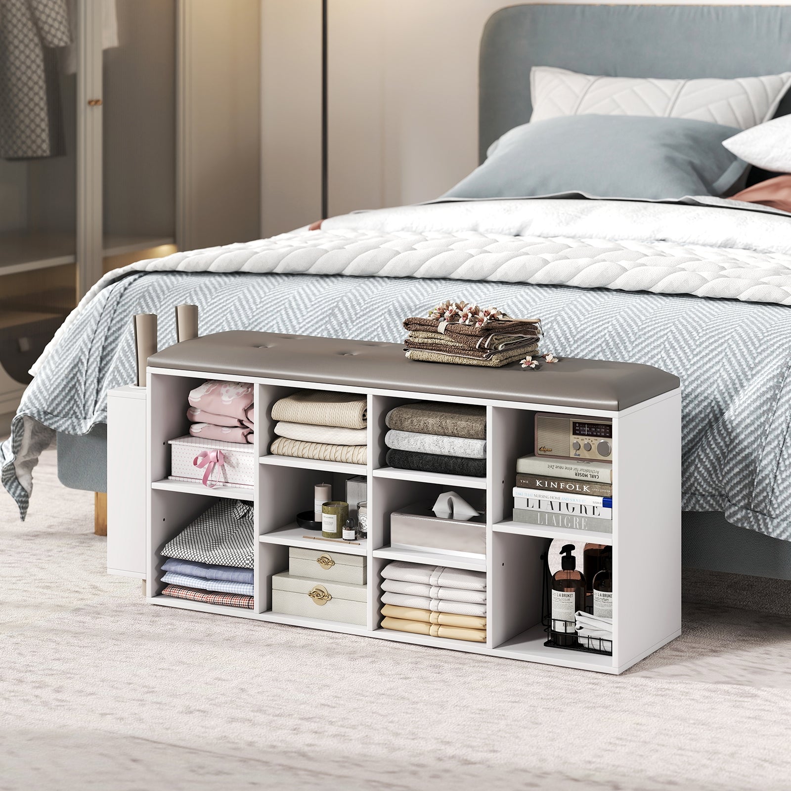 Shoe Storage Bench with Umbrella Stand and Adjustable Shelf, White Shoe Racks & Storage Benches at Gallery Canada