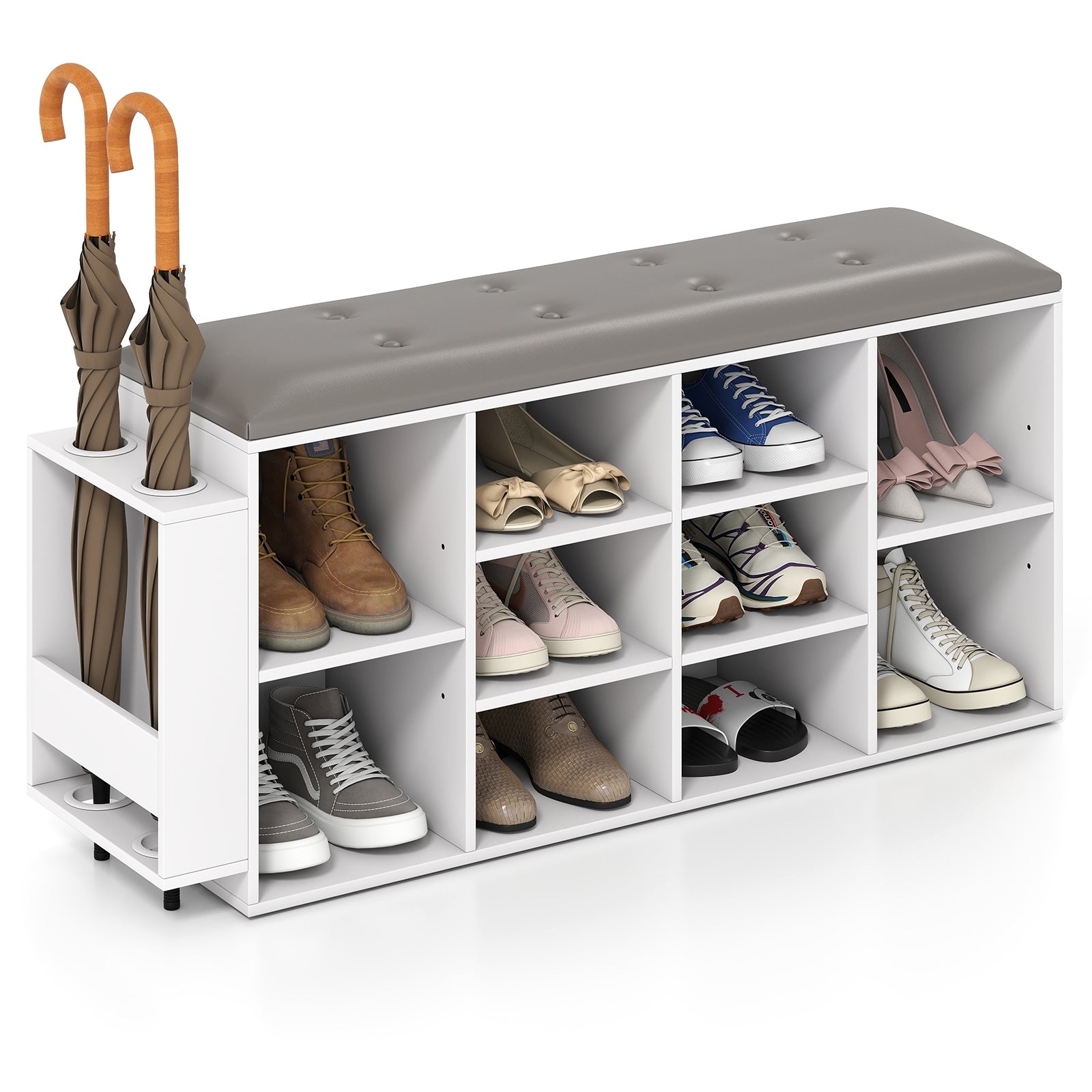 Shoe Storage Bench with Umbrella Stand and Adjustable Shelf, White Shoe Racks & Storage Benches at Gallery Canada
