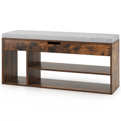Padded Seat Shoe Bench with Hidden Storage and 3 Open Shelves, Coffee Shoe Racks & Storage Benches Coffee at Gallery Canada