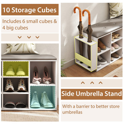 Shoe Storage Bench with Umbrella Stand and Adjustable Shelf, White Shoe Racks & Storage Benches at Gallery Canada
