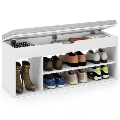 Padded Seat Shoe Bench with Hidden Storage and 3 Open Shelves, White Shoe Racks & Storage Benches at Gallery Canada