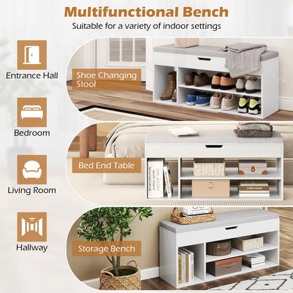 Padded Seat Shoe Bench with Hidden Storage and 3 Open Shelves, White Shoe Racks & Storage Benches at Gallery Canada