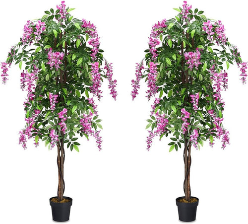 6-Feet Artificial Wisteria Silk Indoor-Outdoor Tree with Adjustable Tree Branche-2 Pieces, Green
