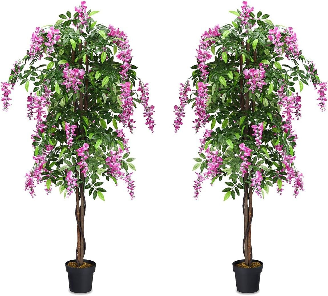 6-Feet Artificial Wisteria Silk Indoor-Outdoor Tree with Adjustable Tree Branche-2 Pieces, Green Faux Plants at Gallery Canada