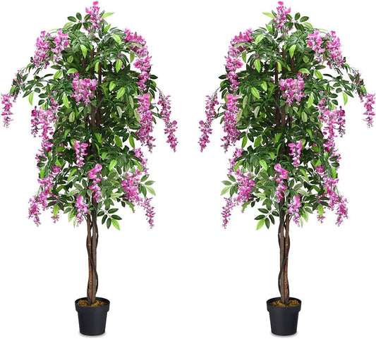 6-Feet Artificial Wisteria Silk Tree, Adjustable Branches, 2 Pieces, Green