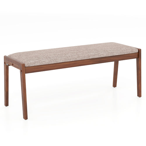 45 Inch Farmhouse Backless Bench with Rubber Wood Legs and Fabric Padded Seat, Beige