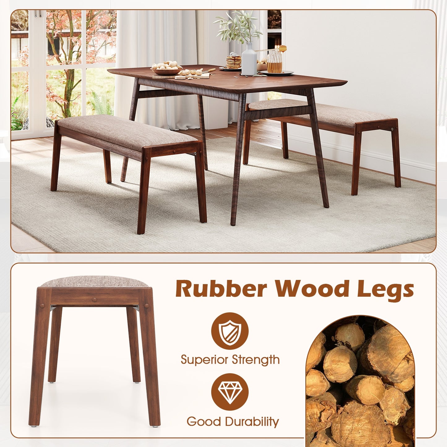 45 Inch Farmhouse Backless Bench with Rubber Wood Legs and Fabric Padded Seat, Beige Shoe Racks & Storage Benches at Gallery Canada