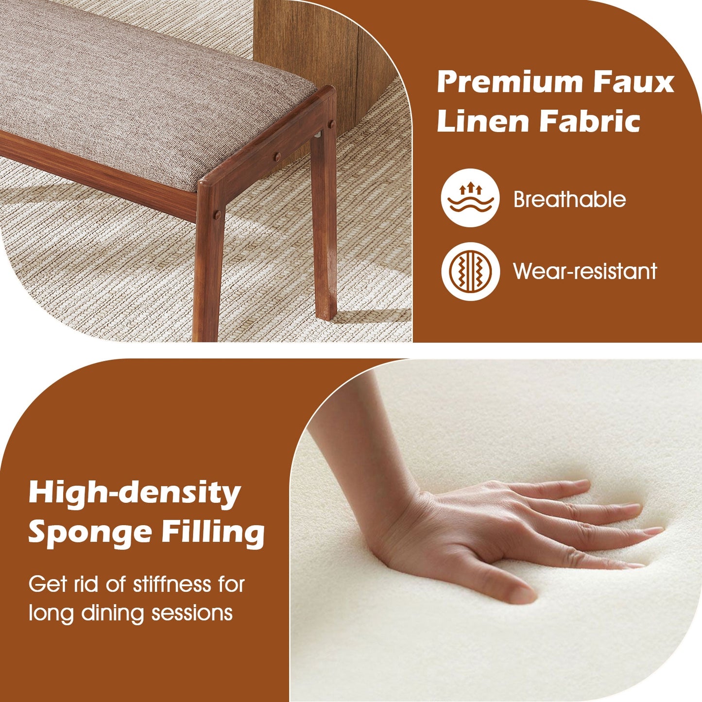 45 Inch Farmhouse Backless Bench with Rubber Wood Legs and Fabric Padded Seat, Beige Shoe Racks & Storage Benches at Gallery Canada