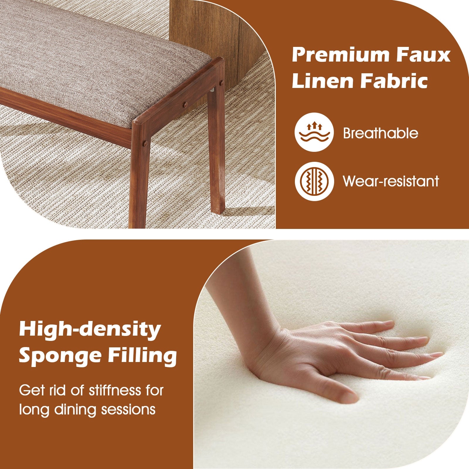 45 Inch Farmhouse Backless Bench with Rubber Wood Legs and Fabric Padded Seat, Beige Shoe Racks & Storage Benches at Gallery Canada