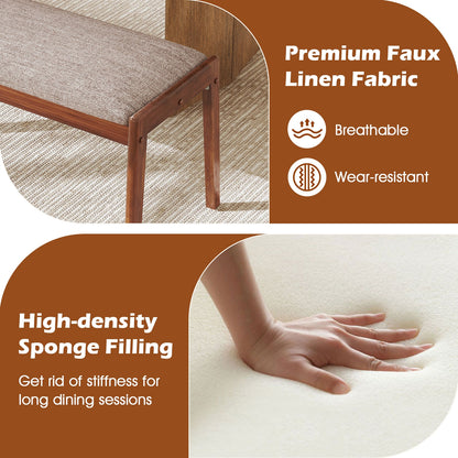 45 Inch Farmhouse Backless Bench with Rubber Wood Legs and Fabric Padded Seat, Beige Shoe Racks & Storage Benches at Gallery Canada