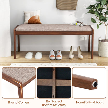 45 Inch Farmhouse Backless Bench with Rubber Wood Legs and Fabric Padded Seat, Beige Shoe Racks & Storage Benches at Gallery Canada