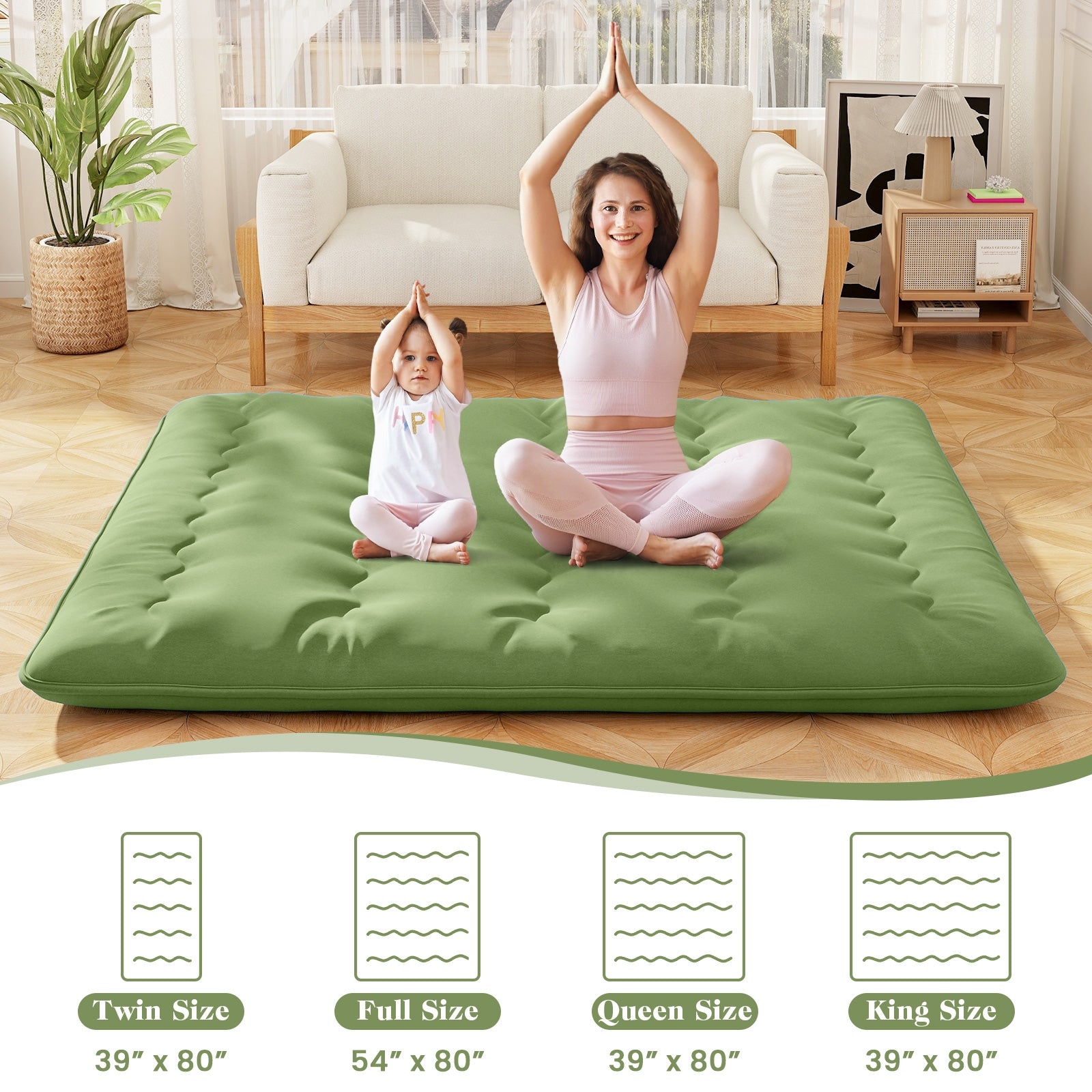 Floor Mattress with Washable Cover and Carry Bag-King Size, Green Mattresses at Gallery Canada