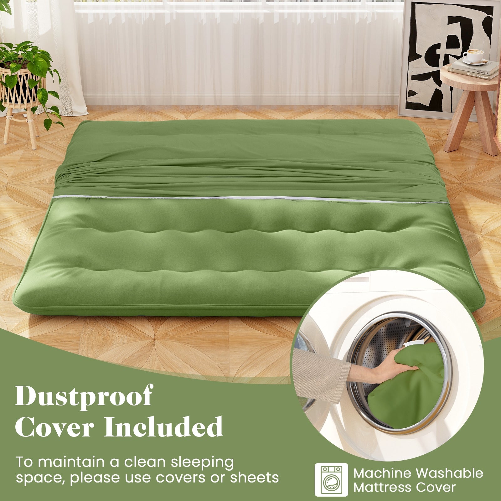 Floor Mattress with Washable Cover and Carry Bag-King Size, Green Mattresses at Gallery Canada