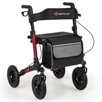 Folding Rollator Walker for Seniors with Seat for All Terrain, Red Walkers & Rollators Red at Gallery Canada