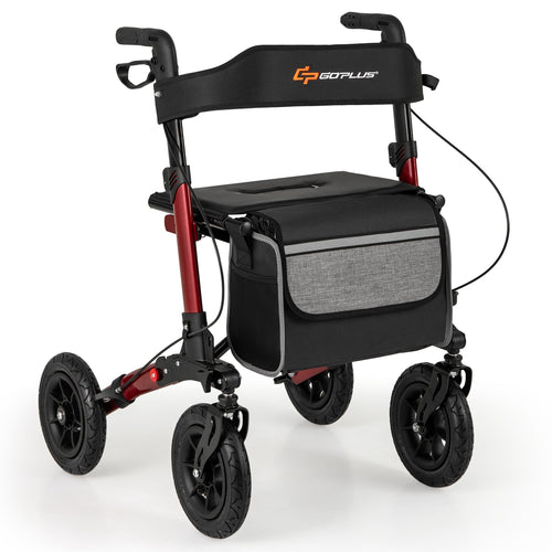 Folding Rollator Walker for Seniors with Seat for All Terrain, Red