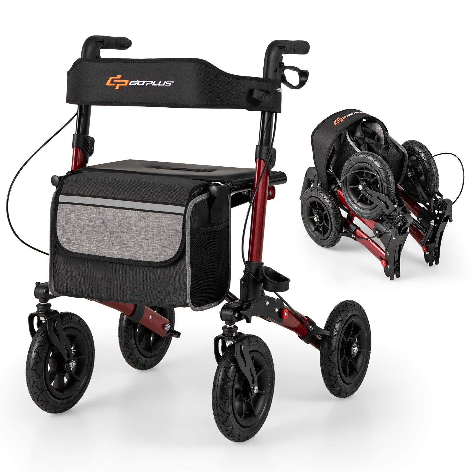 Folding Rollator Walker for Seniors with Seat for All Terrain, Red Walkers & Rollators at Gallery Canada