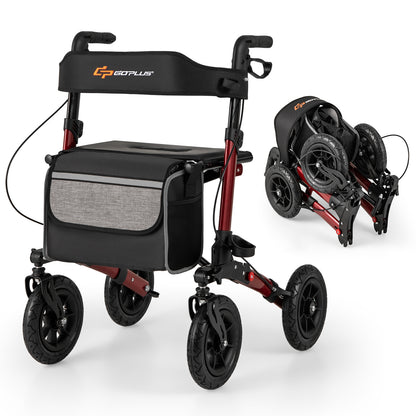 Folding Rollator Walker for Seniors with Seat for All Terrain, Red Walkers & Rollators at Gallery Canada