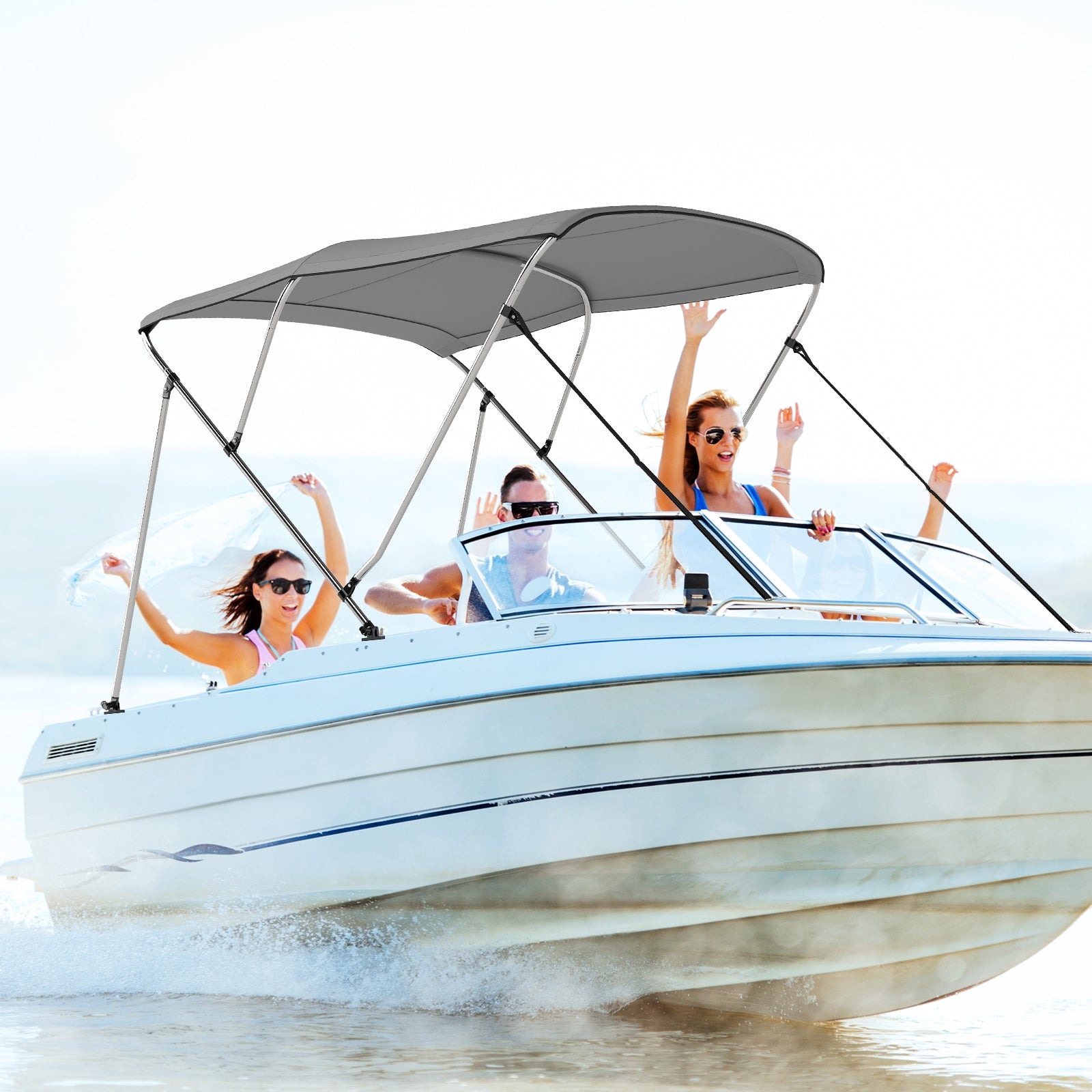 3-Bow/4-Bow Boat Bimini Top Sun Shade Boat Canopy with Storage Boot-3-Bow, Gray Water Sports at Gallery Canada