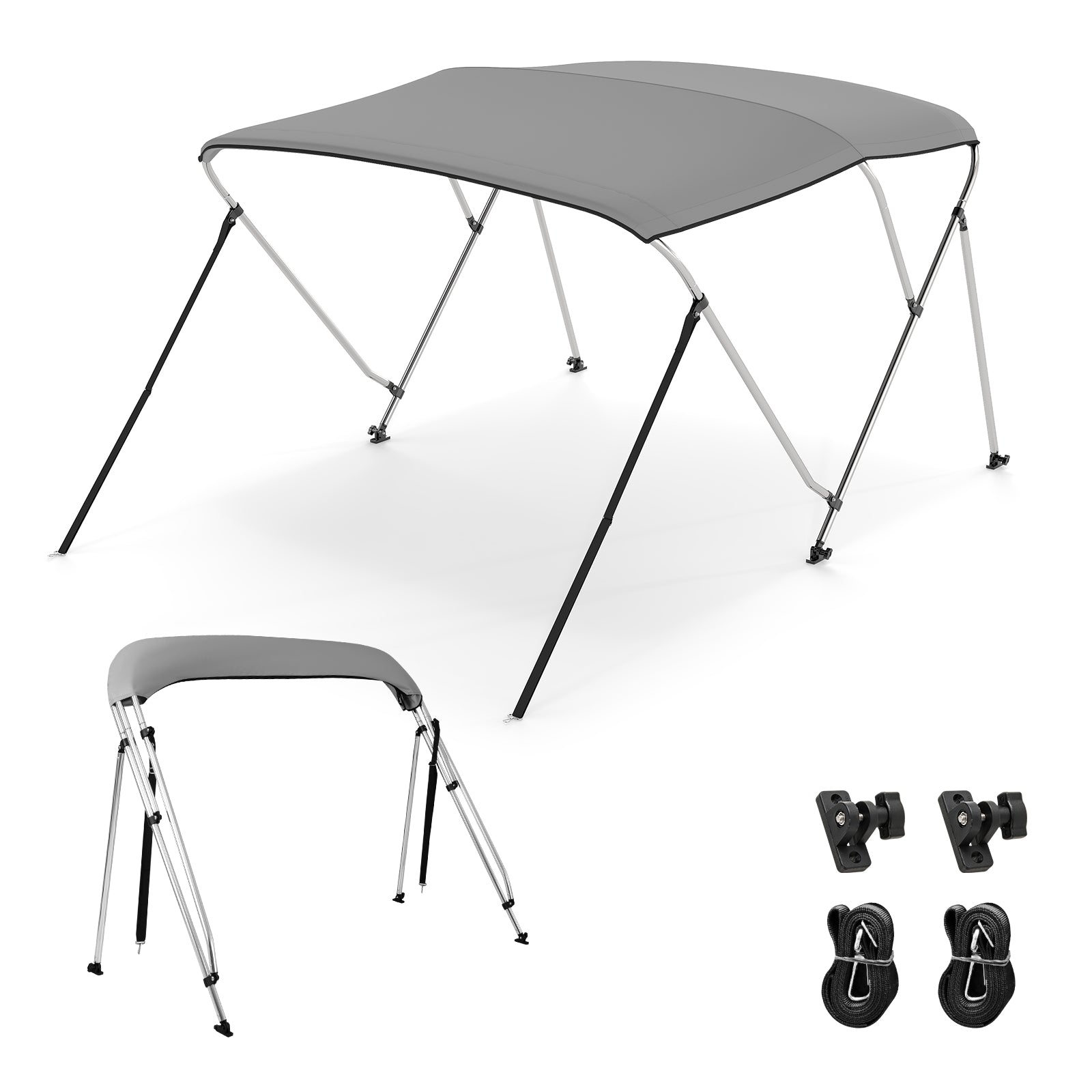 3-Bow/4-Bow Boat Bimini Top Sun Shade Boat Canopy with Storage Boot-3-Bow, Gray Water Sports Gray at Gallery Canada