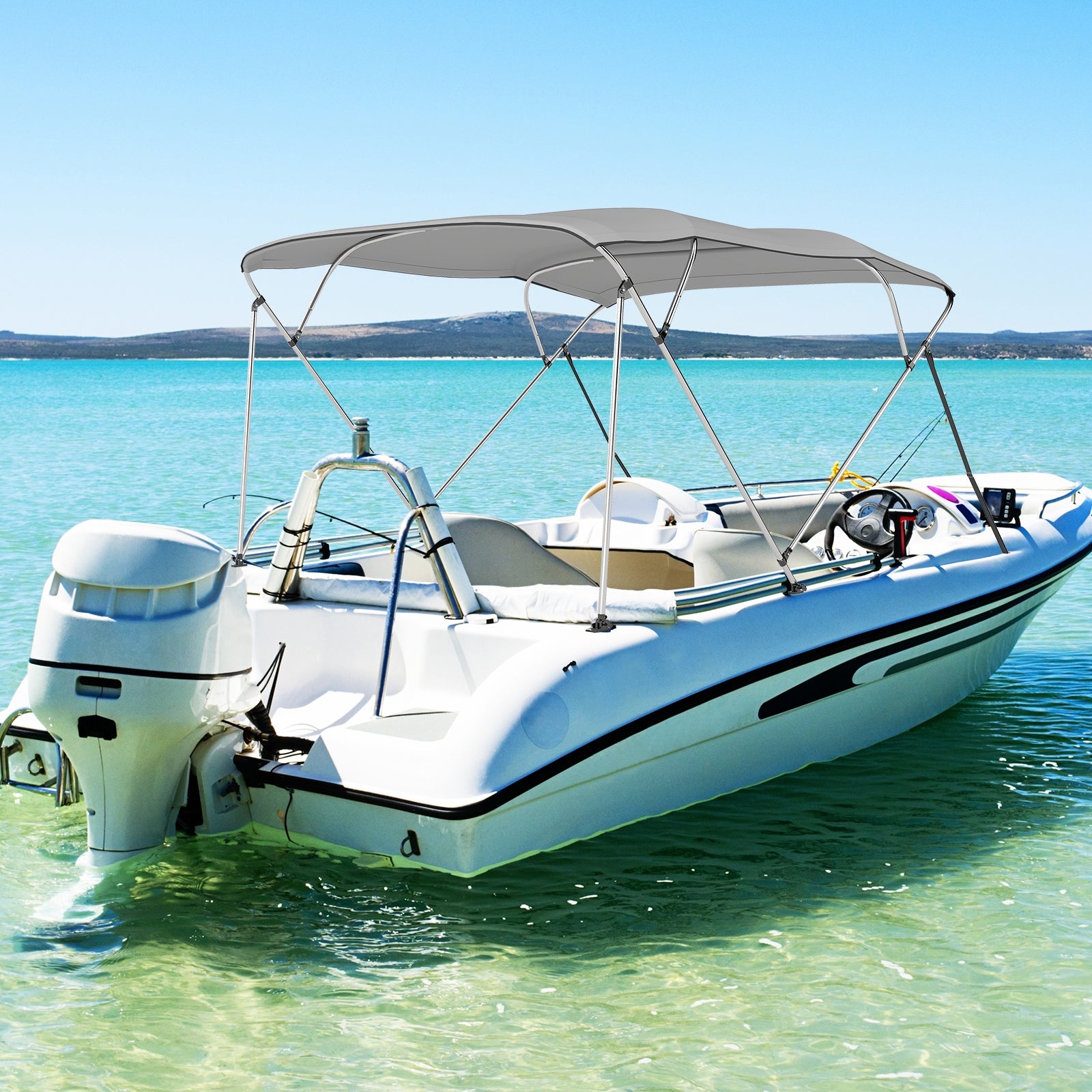 3-Bow/4-Bow Boat Bimini Top Sun Shade Boat Canopy with Storage Boot-4-Bow, Gray Water Sports at Gallery Canada