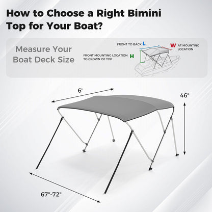 3-Bow/4-Bow Boat Bimini Top Sun Shade Boat Canopy with Storage Boot-3-Bow, Gray Water Sports at Gallery Canada