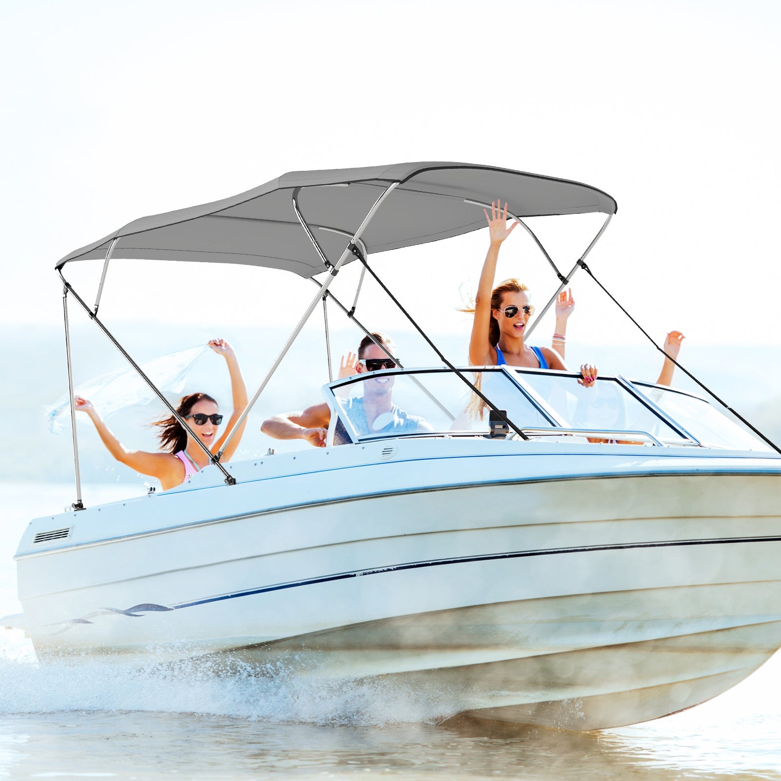 3-Bow/4-Bow Boat Bimini Top Sun Shade Boat Canopy with Storage Boot-4-Bow, Gray Water Sports at Gallery Canada