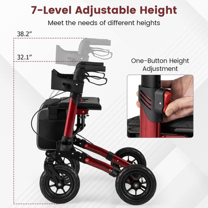 Folding Rollator Walker for Seniors with Seat for All Terrain, Red Walkers & Rollators at Gallery Canada