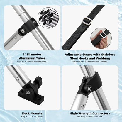 3-Bow/4-Bow Boat Bimini Top Sun Shade Boat Canopy with Storage Boot-4-Bow, Gray Water Sports at Gallery Canada