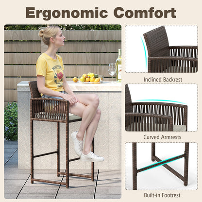 Outdoor PE Wicker Bar Stools Set of 2 Patio Bar Height Chairs with Cushions, White Patio Bar Furniture at Gallery Canada