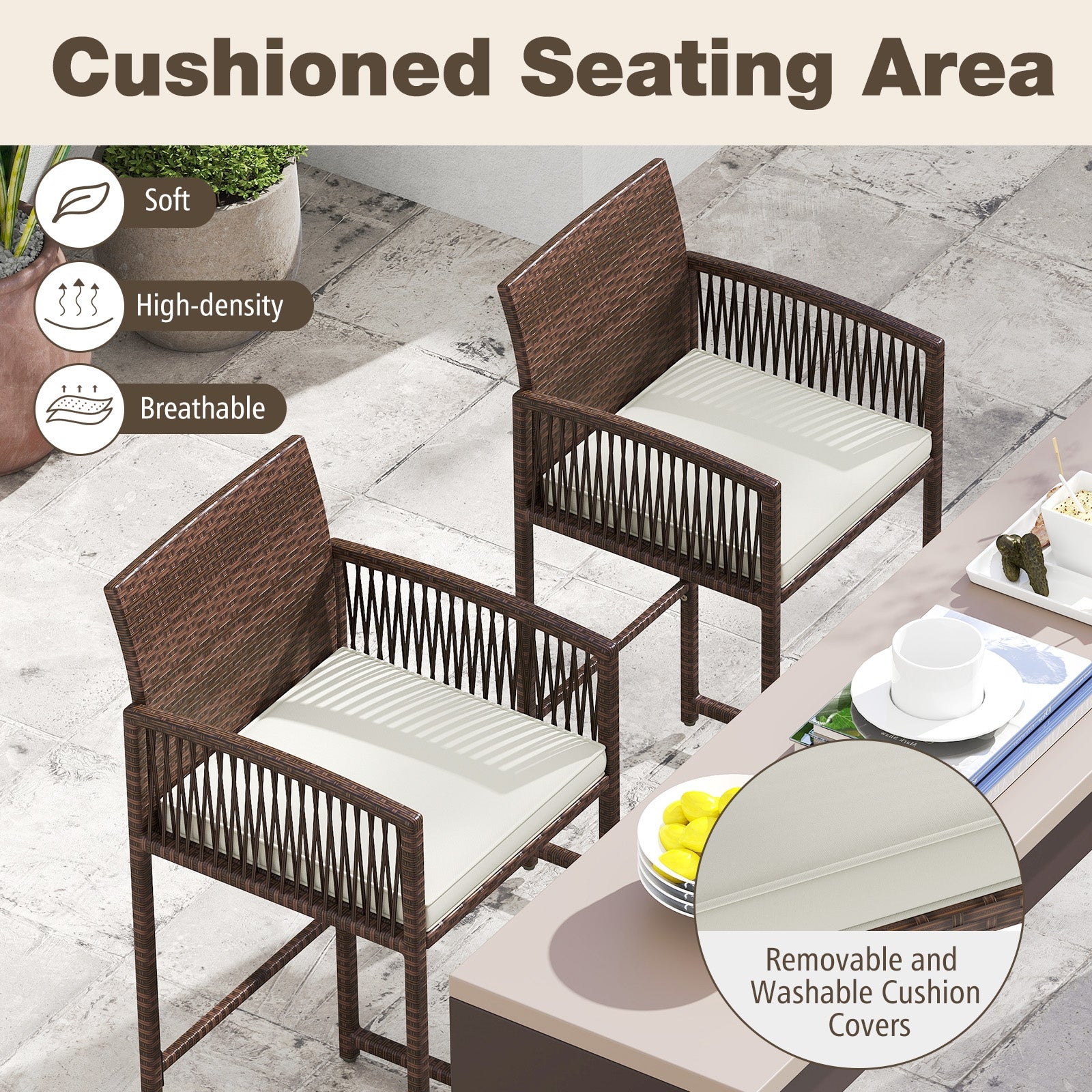 Outdoor PE Wicker Bar Stools Set of 2 Patio Bar Height Chairs with Cushions, White Patio Bar Furniture at Gallery Canada