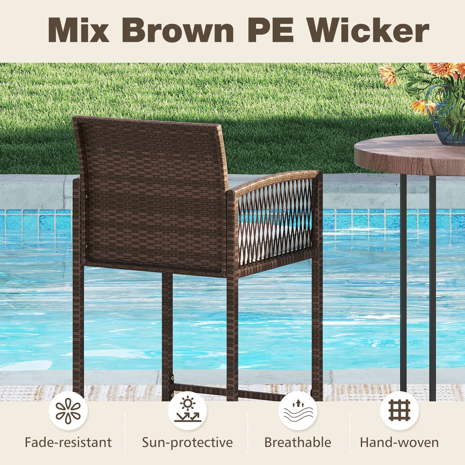 Outdoor PE Wicker Bar Stools Set of 2 Patio Bar Height Chairs with Cushions, White Patio Bar Furniture at Gallery Canada