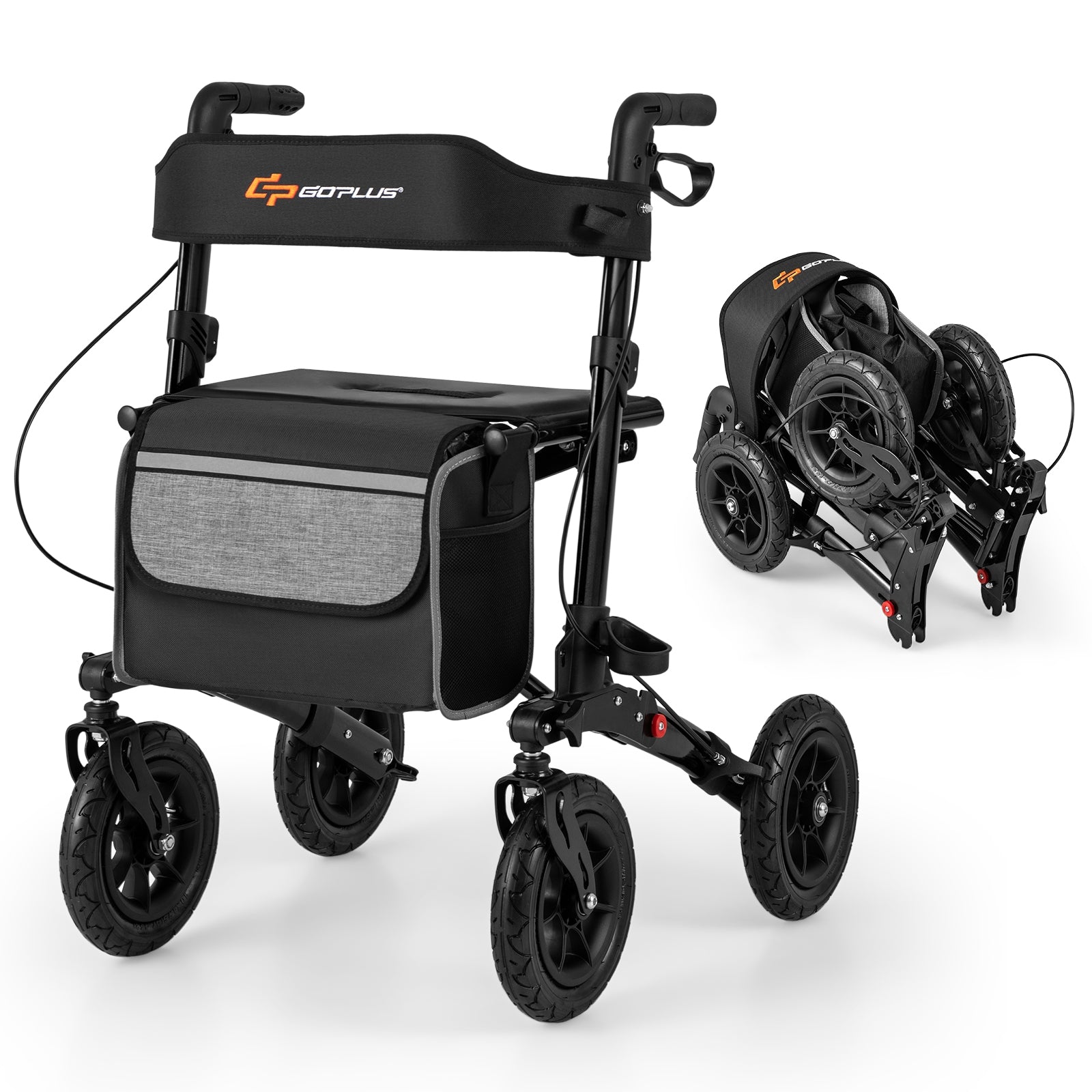 Folding Rollator Walker for Seniors with Seat for All Terrain, Black Walkers & Rollators at Gallery Canada