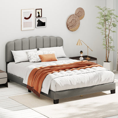 Queen Size Bed Frame with Adjustable Scalloped Tufted Headboard-Queen Size, Gray Simple Bed Frame at Gallery Canada