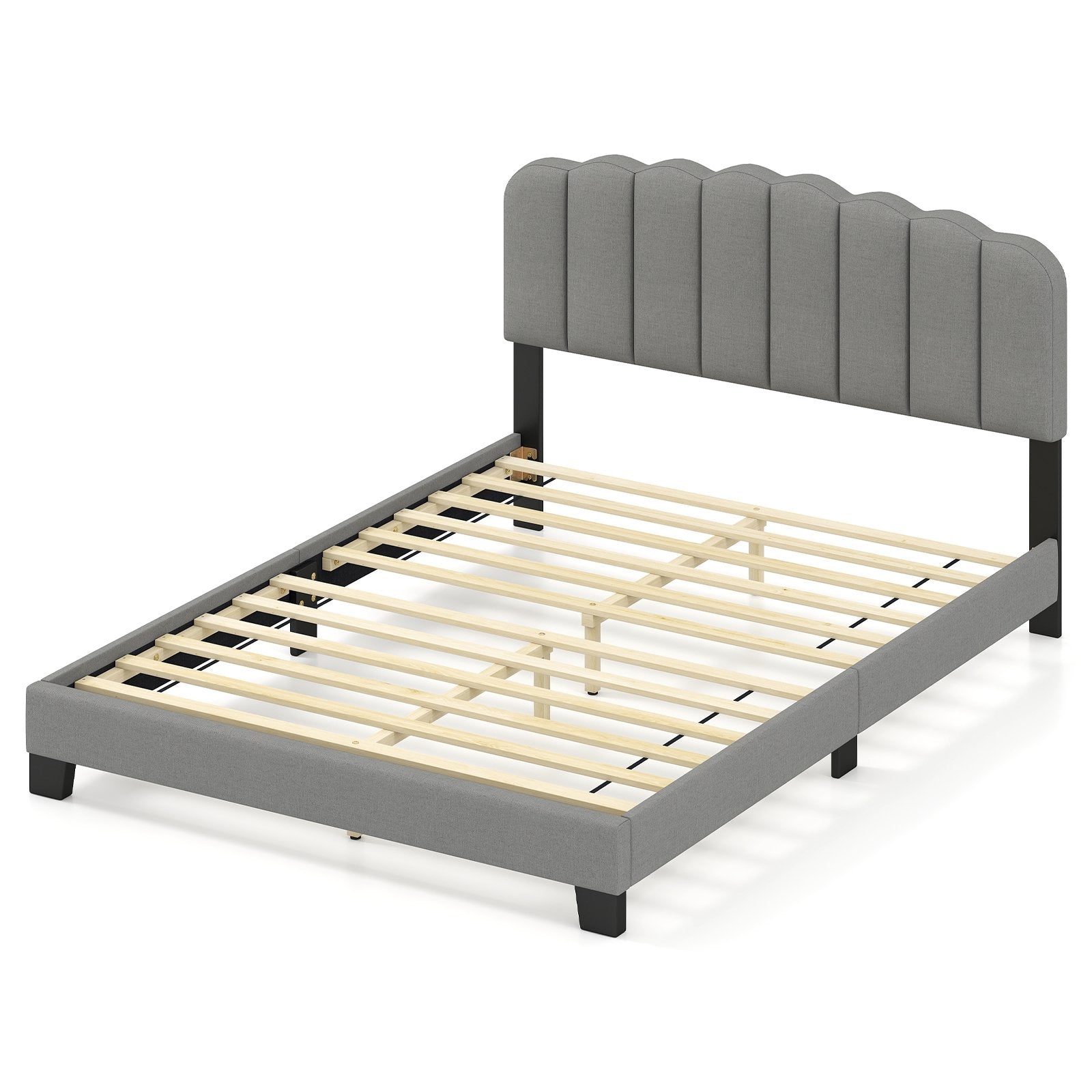 Queen Size Bed Frame with Adjustable Scalloped Tufted Headboard-Queen Size, Gray Simple Bed Frame Gray at Gallery Canada