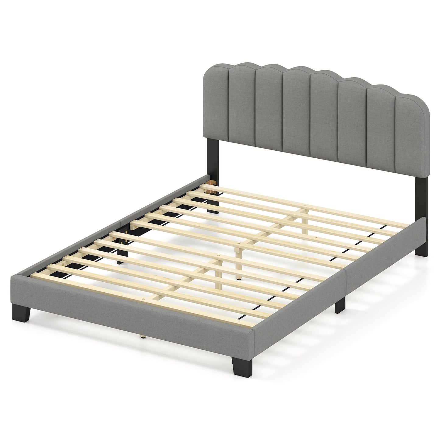 Queen Size Bed Frame, Adjustable Scalloped Tufted Headboard, Gray Simple Bed Frame at Gallery Canada