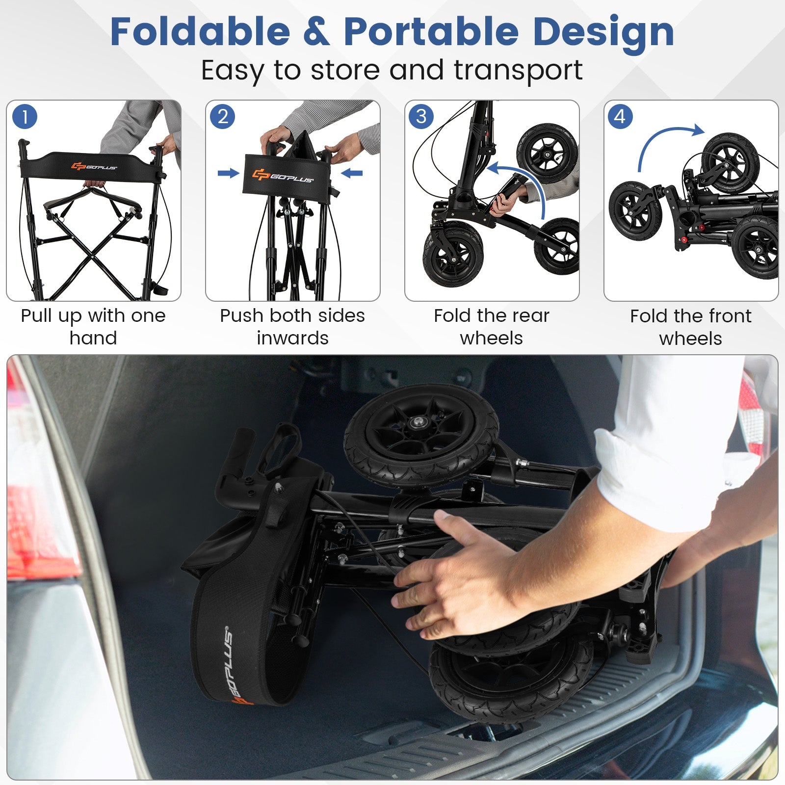 Folding Rollator Walker for Seniors with Seat for All Terrain, Black Walkers & Rollators at Gallery Canada