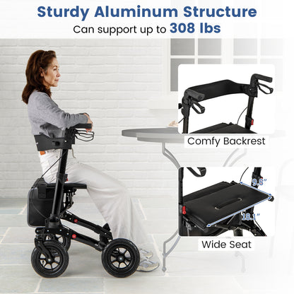 Folding Rollator Walker for Seniors with Seat for All Terrain, Black Walkers & Rollators at Gallery Canada